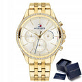 Tommy Hilfiger Ari Multifunction Diamonds Silver Dial Gold Steel Strap Watch for Women - 1781977