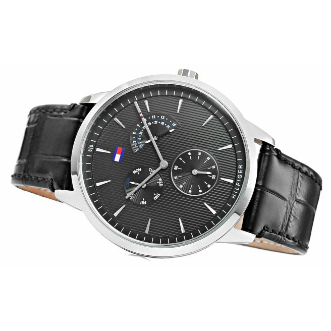 Tommy Hilfiger Brad Chronograph Black Dial Black Leather Strap Watch For Men - 1710391