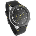 Emporio Armani Mario Chronograph Black Dial Black Leather Strap Watch For Men - AR11325