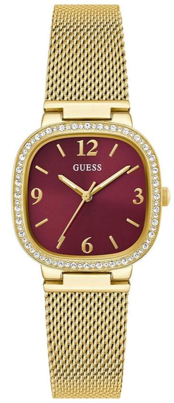 Guess Quartz Red Dial Gold Mesh Strap Watch For Women - GW0354L4