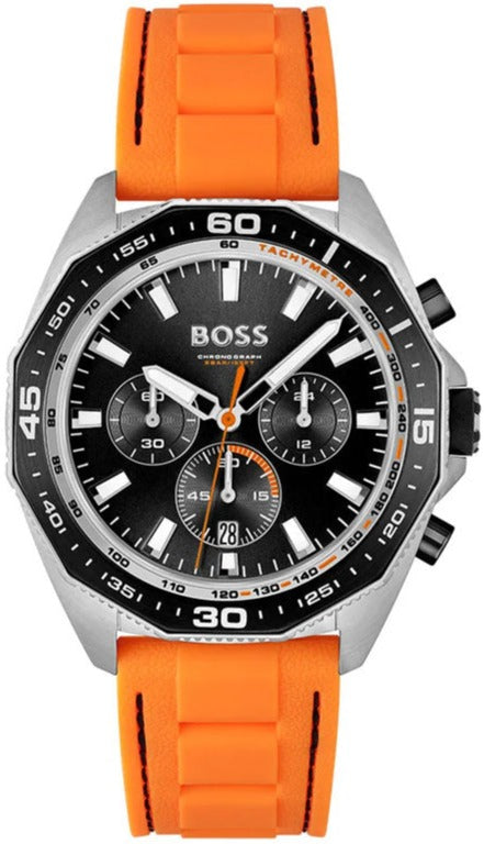 Hugo Boss Energy Chronograph Quartz Black Dial Orange Rubber Strap Watch For Men - 1513970