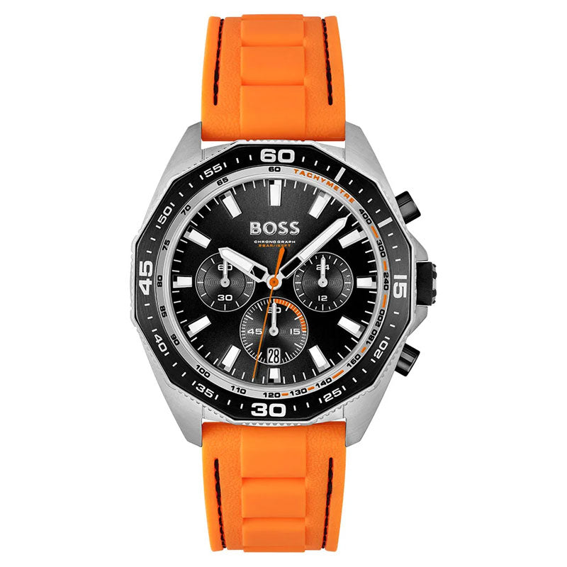 Hugo Boss Energy Chronograph Quartz Black Dial Orange Rubber Strap Watch For Men - 1513970