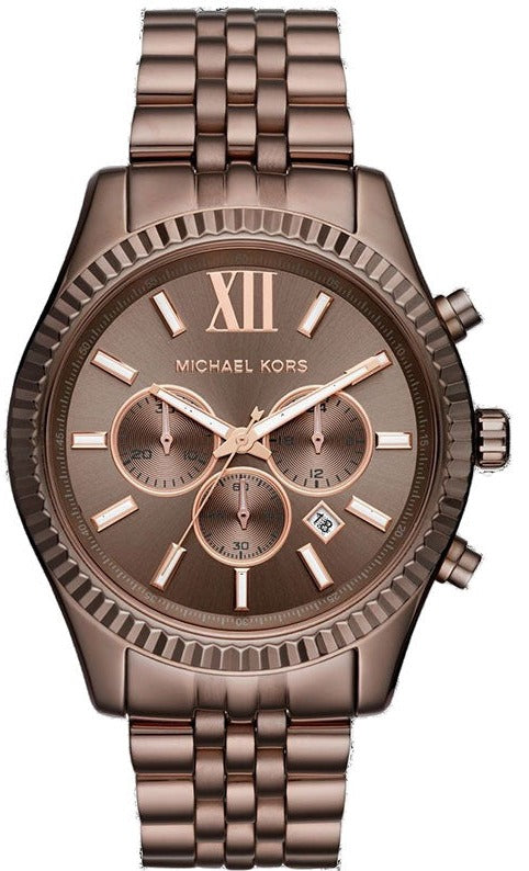 Michael Kors Lexington Chronograph Brown Dial Brown Steel Strap Watch For Men - MK8522