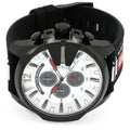 Diesel Mega Chief Chronograph Silver Dial Black Leather Strap Watch For Men - DZ4512