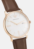 Emporio Armani Minimalist Quartz White Dial Brown Leather Strap Watch For Men - AR11572