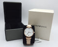 Emporio Armani Gianni T-Bar Quartz White Dial Rose Gold Steel Strap Watch For Women - AR11267