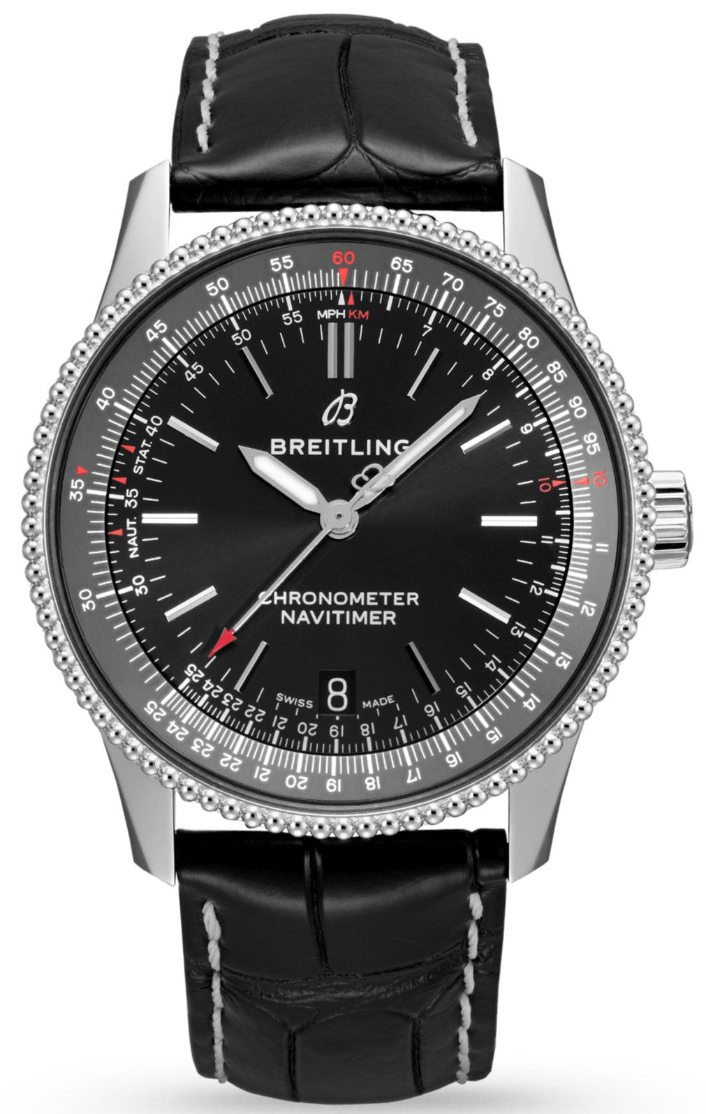 Breitling Navitimer Automatic 38mm Black Dial Black Leather Strap Mens Watch - A17325241B1P1