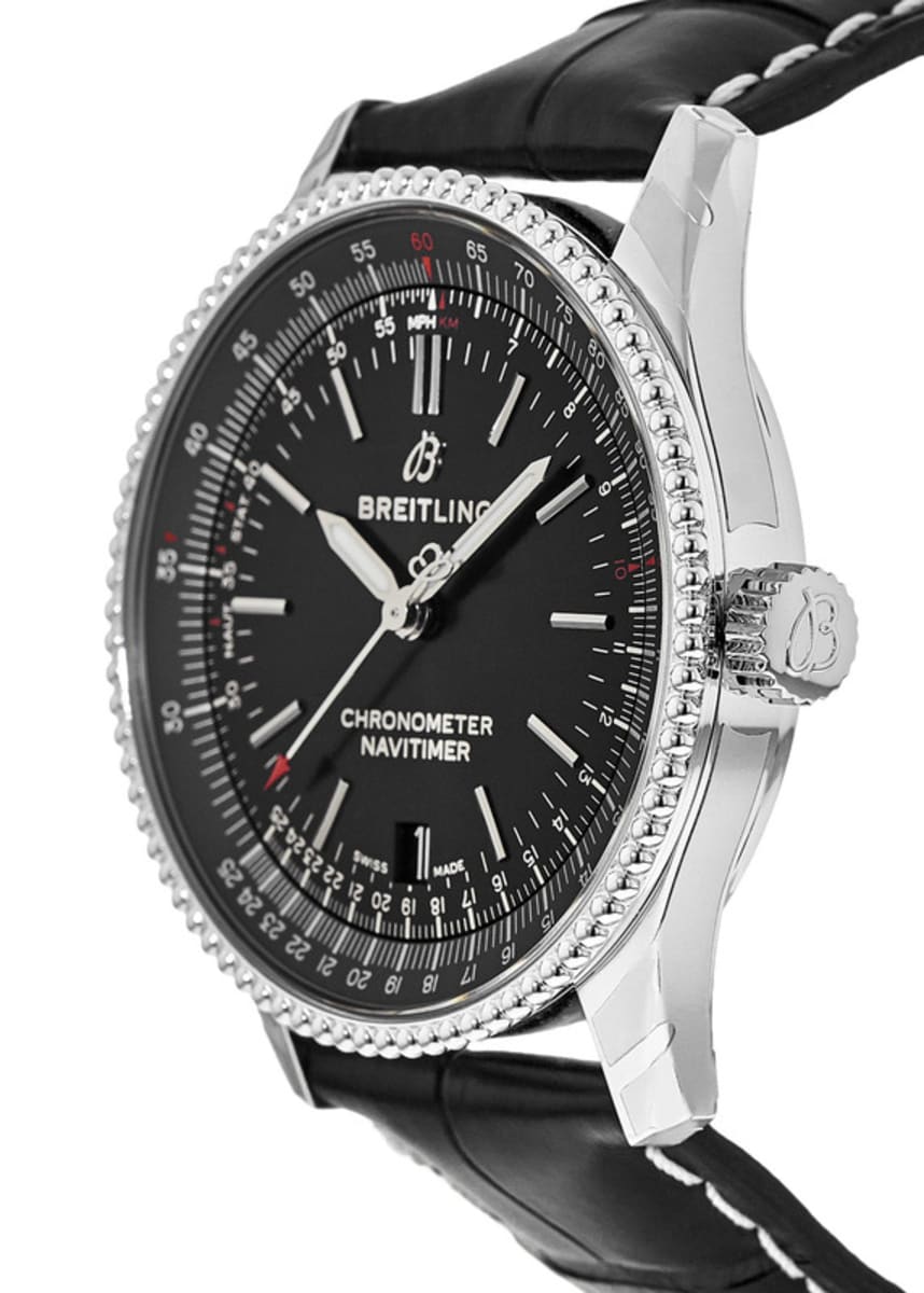 Breitling Navitimer Automatic 38mm Black Dial Black Leather Strap Mens Watch - A17325241B1P1