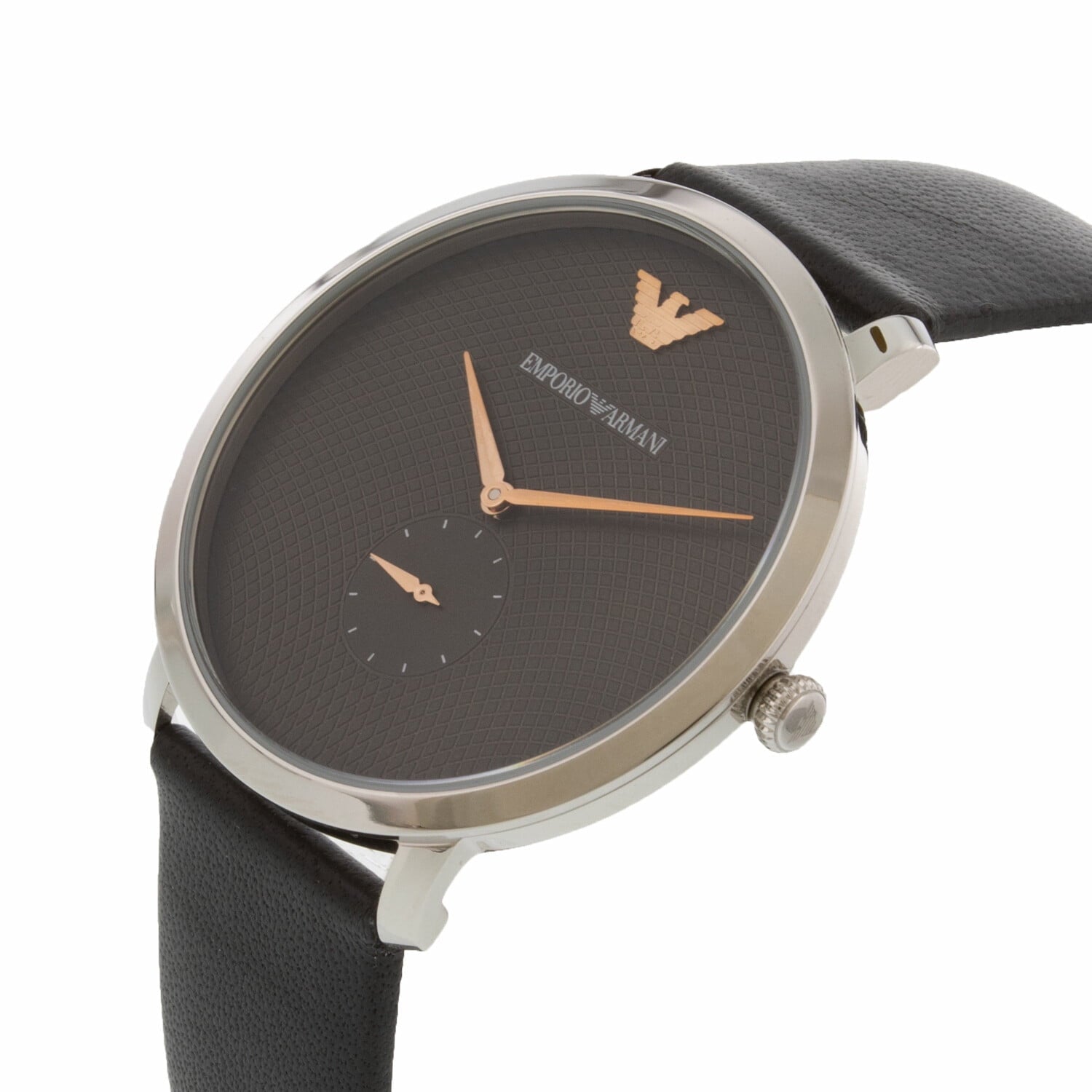 Emporio Armani Modern Slim Quartz Grey Dial Black Leather Strap Watch For Men - AR11162