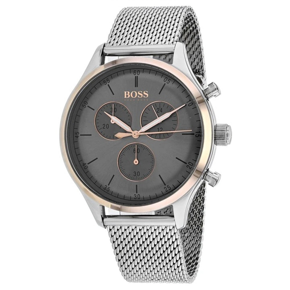 Hugo Boss Companion Chronograph Grey Dial Silver Mesh Bracelet Watch For Men - 1513549