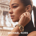 Michael Kors Lennox Three Hand Crystals Gold Dial Two Tone Steel Strap Watch For Women - MK7284