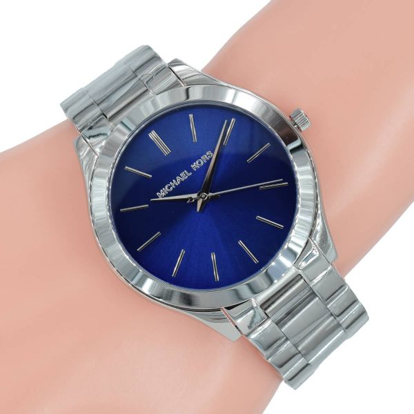 Michael Kors Slim Runway Quartz Blue Dial Silver Steel Strap Watch For Women - MK3379