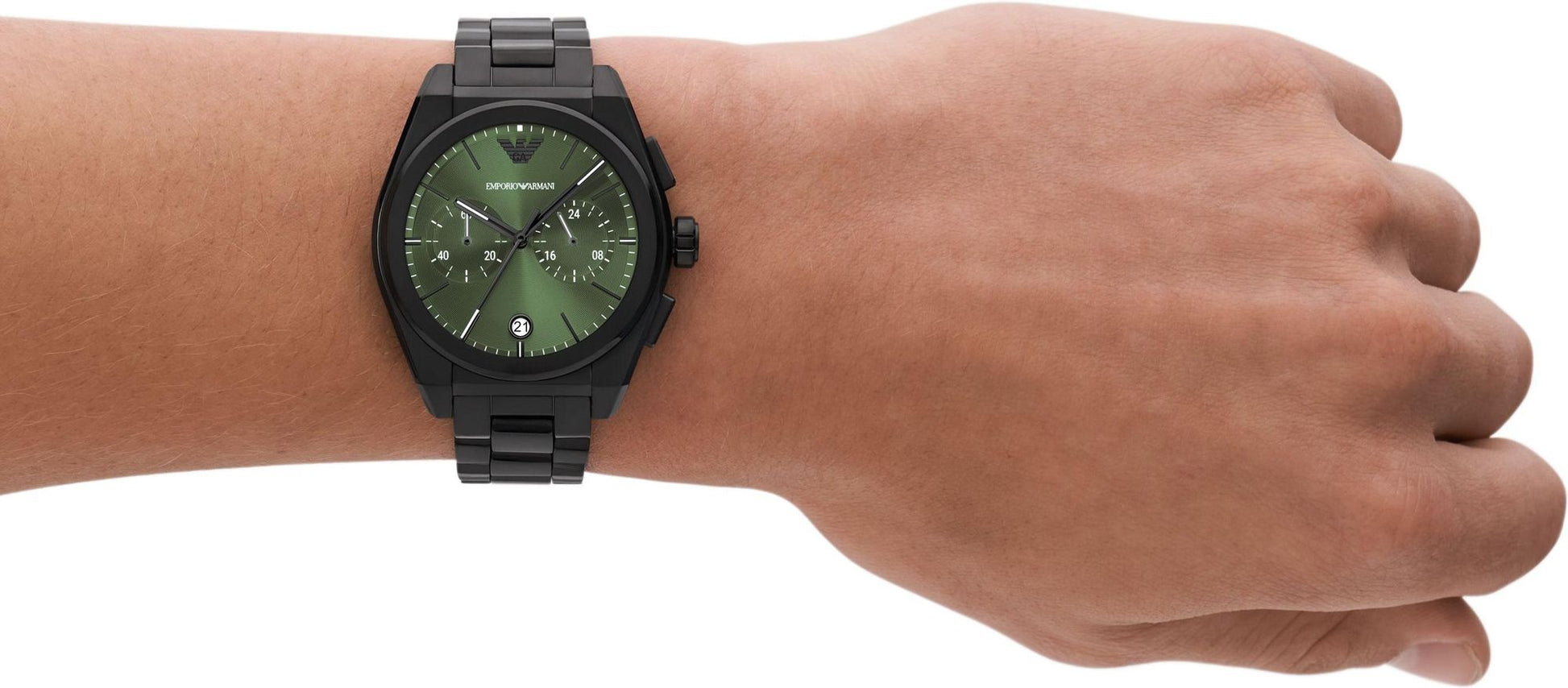 Emporio Armani Federico Chronograph Green Dial Black Steel Strap Watch For Men - AR11562