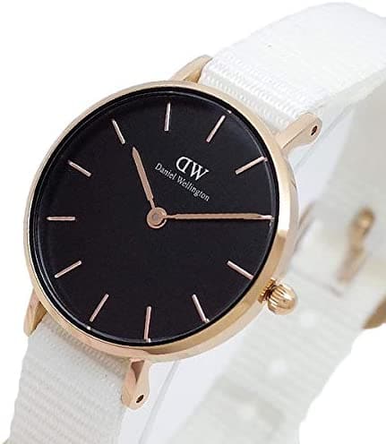 Daniel Wellington Classic Petite Dover Black Dial White NATO Strap Watch For Women - DW001000314