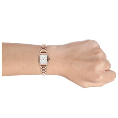 Emporio Armani Gianni T Bar Quartz Crystals White Dial Rose Gold Steel Strap Watch For Women - AR11406