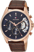 Tommy Hilfiger Baker Chronograph Blue Dial Brown Leather Strap Watch For Men - 1710453