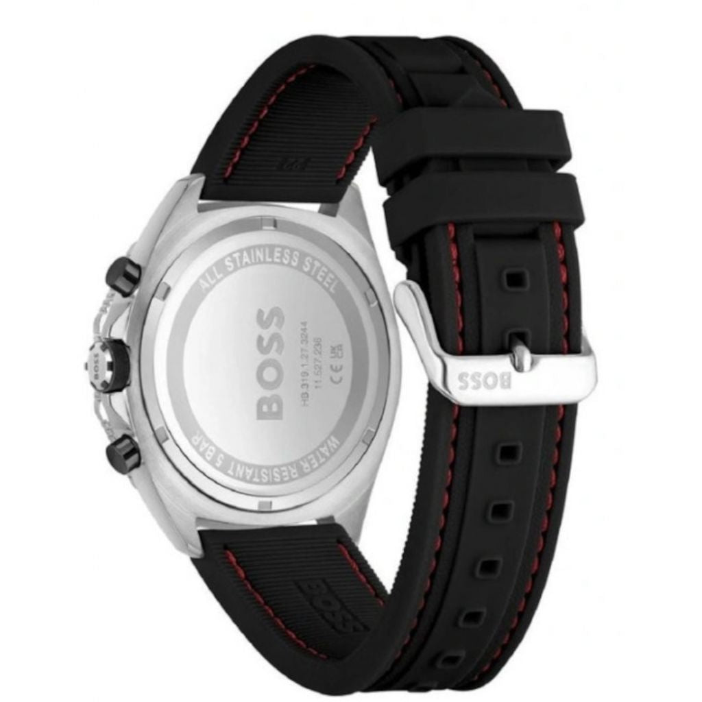 Hugo Boss Energy Chronograph Black Dial Black Silicon Strap Watch For Men - 1513969