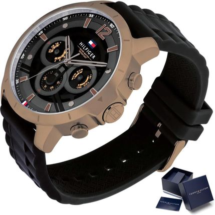 Tommy Hilfiger Luca Chronograph Black Dial Black Rubber Strap Watch For Men - 1710491