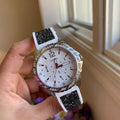 Guess Swirl Quartz Silver Dial White Silicone Strap Watch for Women - W1096L1