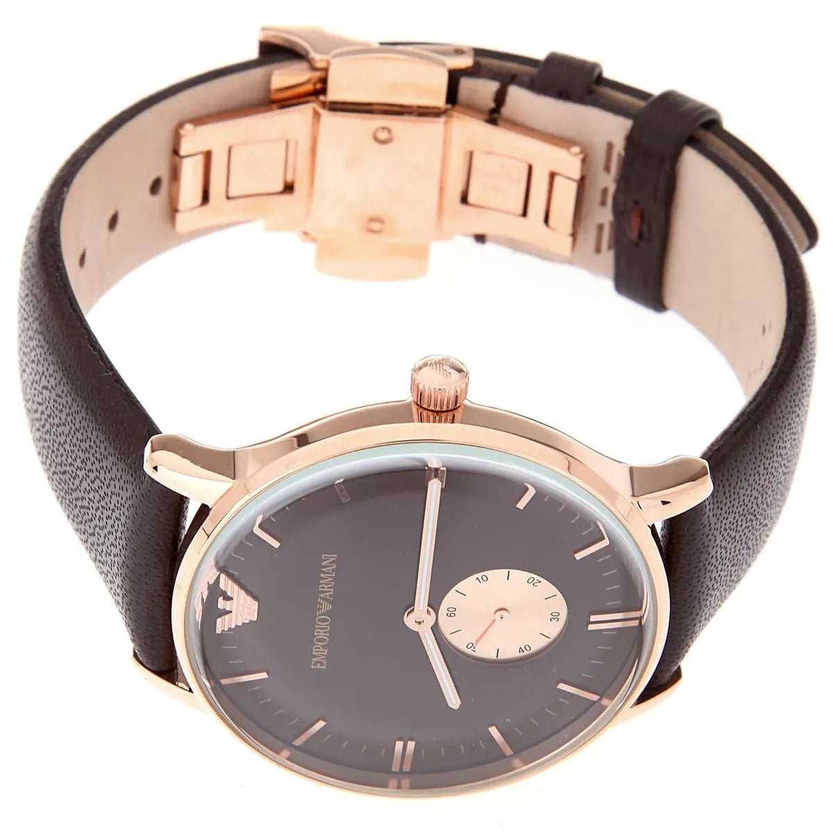 Emporio Armani Classic Brown Dial Brown Leather Strap Watch For Men - AR0383