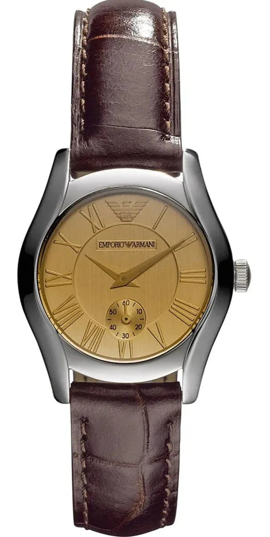 Emporio Armani Classic Quartz Beige Dial Brown Leather Strap Watch For Men - AR0646