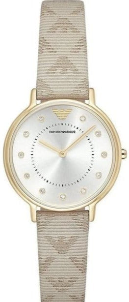 Emporio Armani Kappa Quartz Silver Dial Beige Leather Strap Watch For Women - AR11042