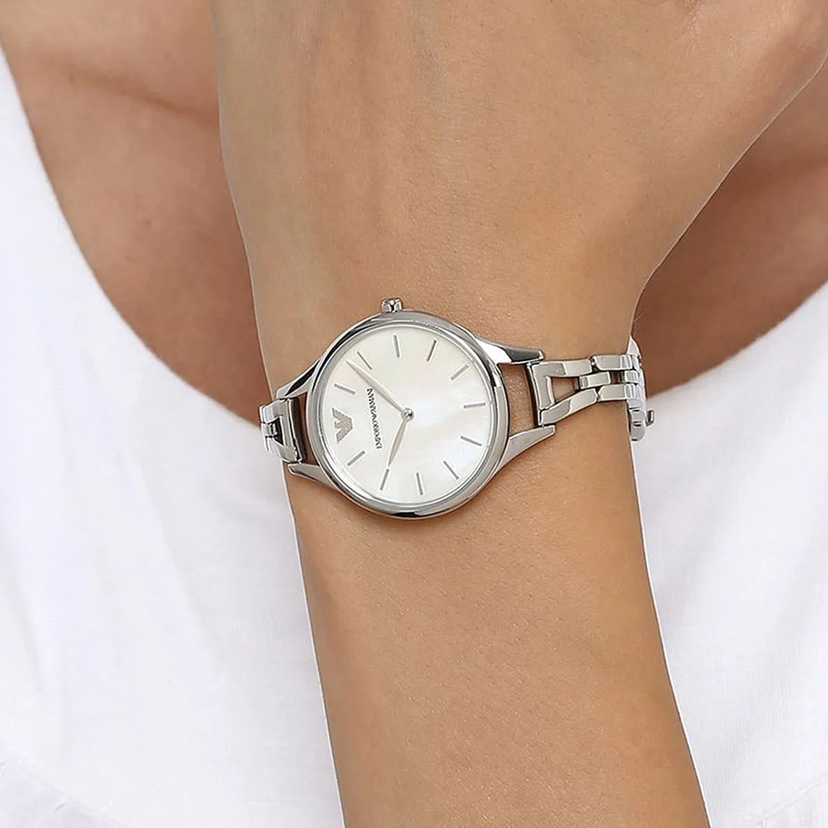 Emporio Armani Aurora Mother Of Pearl White Dial Silver Steel Strap Watch For Women - AR11054