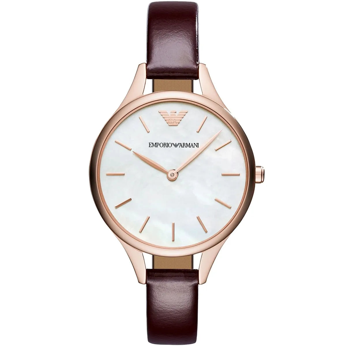 Emporio Armani Aurora Mother of Pearl White Dial Brown Leather Strap Watch For Women - AR11057