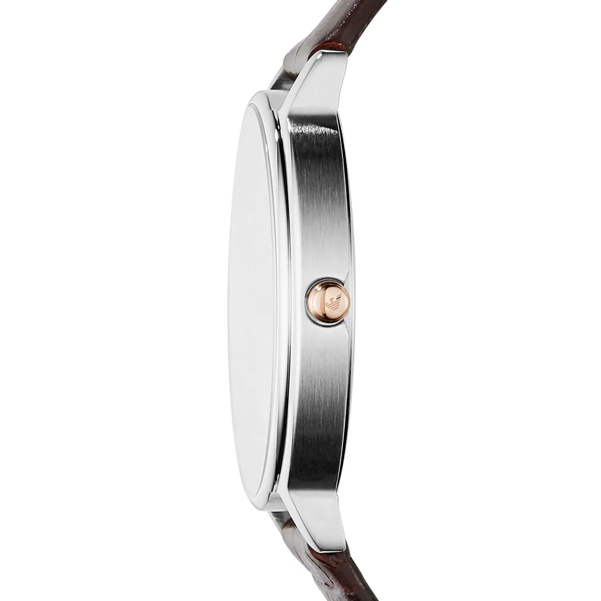 Emporio Armani Dress Quartz Silver Dial Brown Leather Strap Watch For Women - AR11063