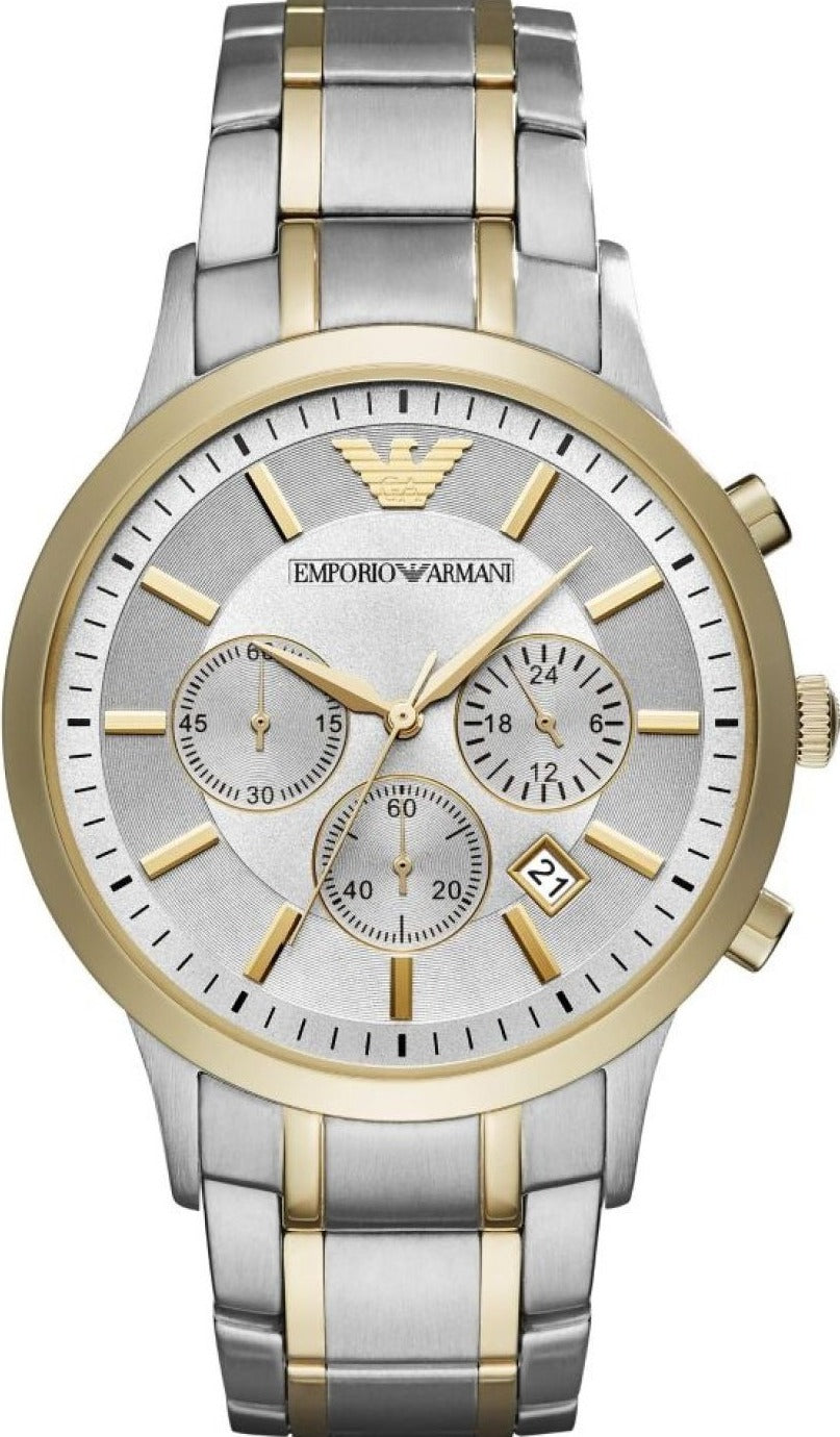 Emporio Armani Renato Chronograph Quartz Silver Dial Two Tone Steel Strap Watch For Men - AR11076