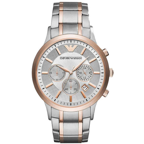 Emporio Armani Renato Chronograph Quartz Silver Dial Two Tone Steel Strap Watch For Men - AR11076