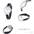 Emporio Armani Aurora Quartz Mother Of Pearl White Dial Blue Leather Strap Watch For Women - AR11090