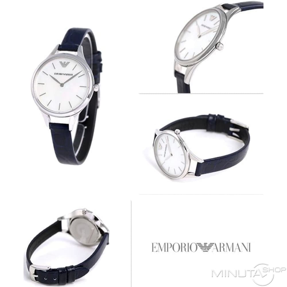 Emporio Armani Aurora Quartz Mother Of Pearl White Dial Blue Leather Strap Watch For Women - AR11090