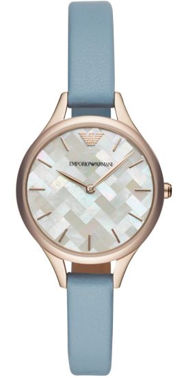 Emporio Armani Aurora Quartz Mother of Pearl White Dial Blue Leather Strap Watch For Women - AR11109