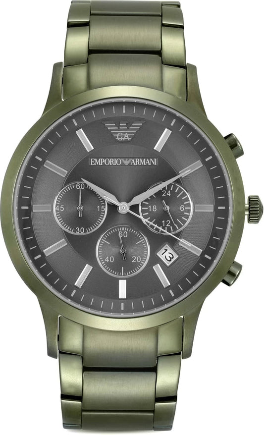 Emporio Armani Renato Chronograph Quartz Grey Dial Green Steel Strap  Watch For Men - AR11117