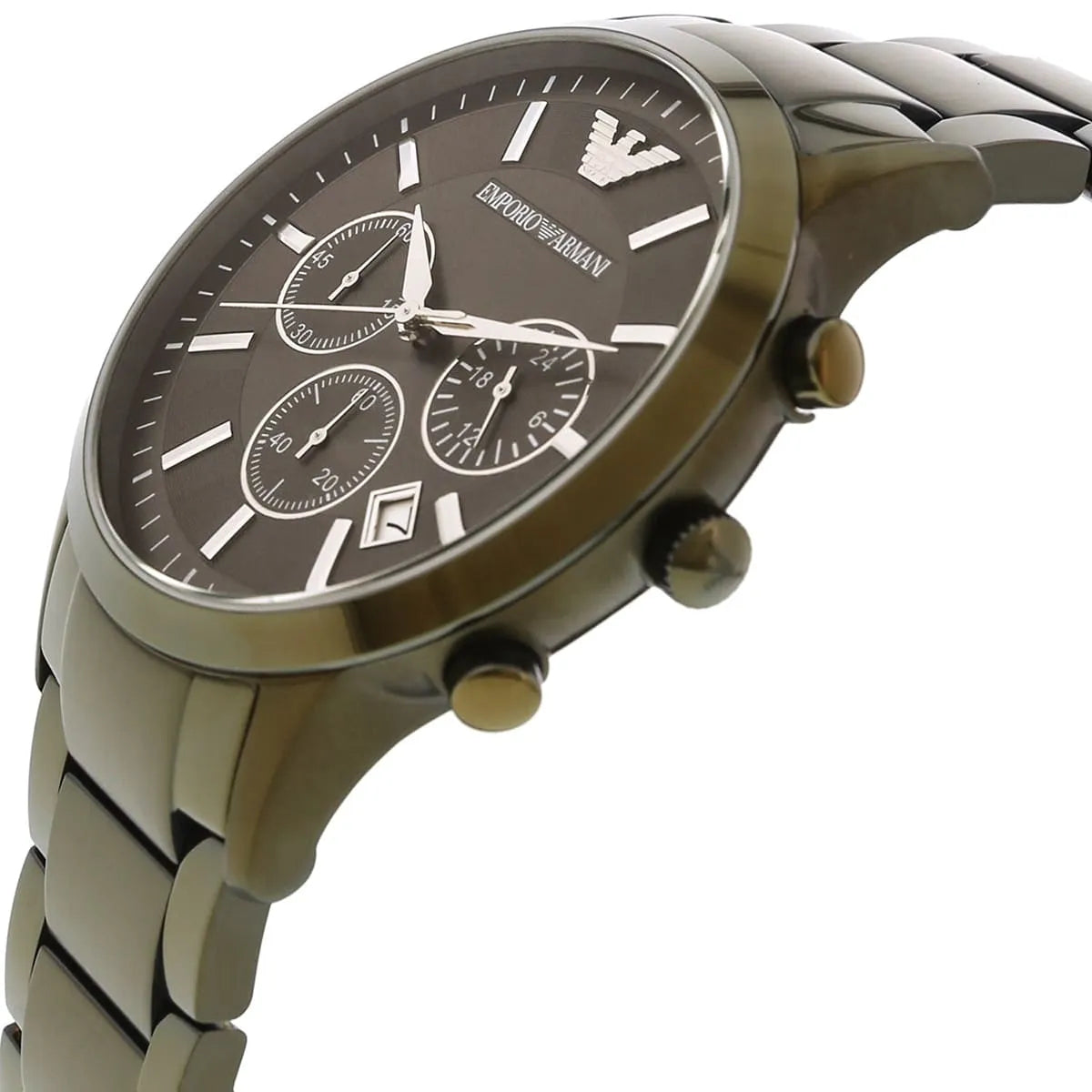 Emporio Armani Renato Chronograph Quartz Grey Dial Green Steel Strap  Watch For Men - AR11117