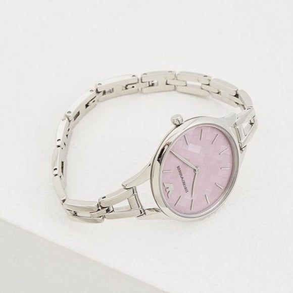 Emporio Armani Aurora Mother Of Pearl Purple Dial Silver Steel Strap Watch For Women - AR11122