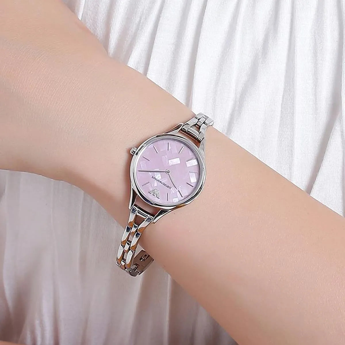 Emporio Armani Aurora Mother Of Pearl Purple Dial Silver Steel Strap Watch For Women - AR11122