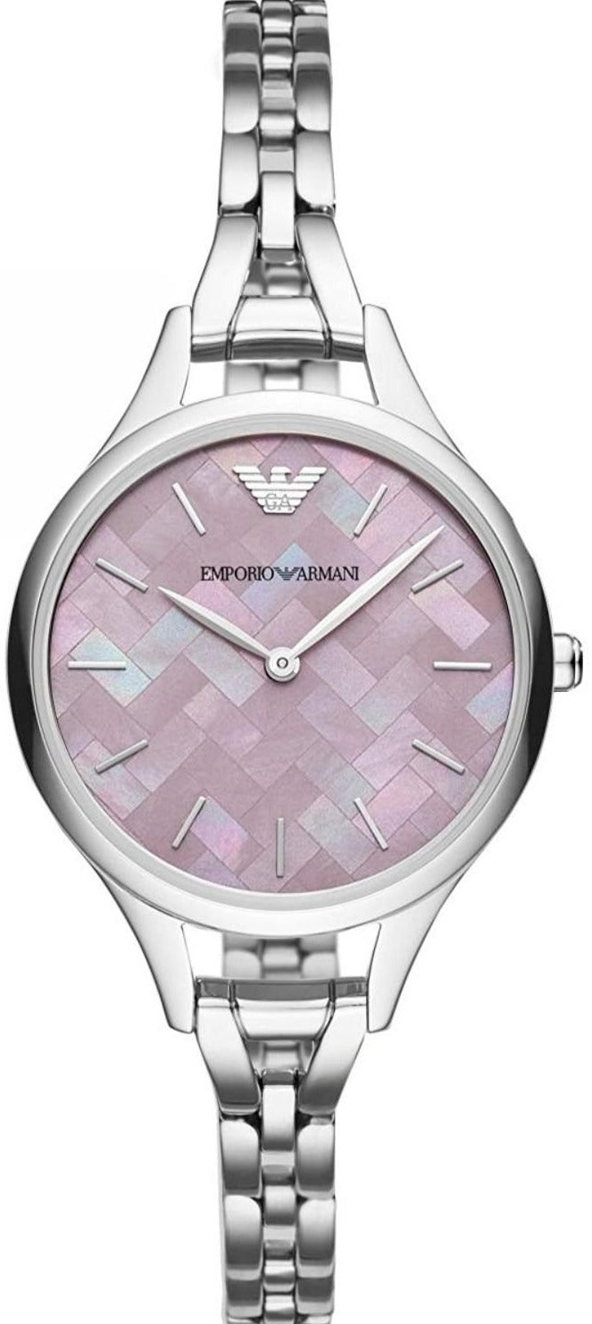 Emporio Armani Aurora Mother Of Pearl Purple Dial Silver Steel Strap Watch For Women - AR11122