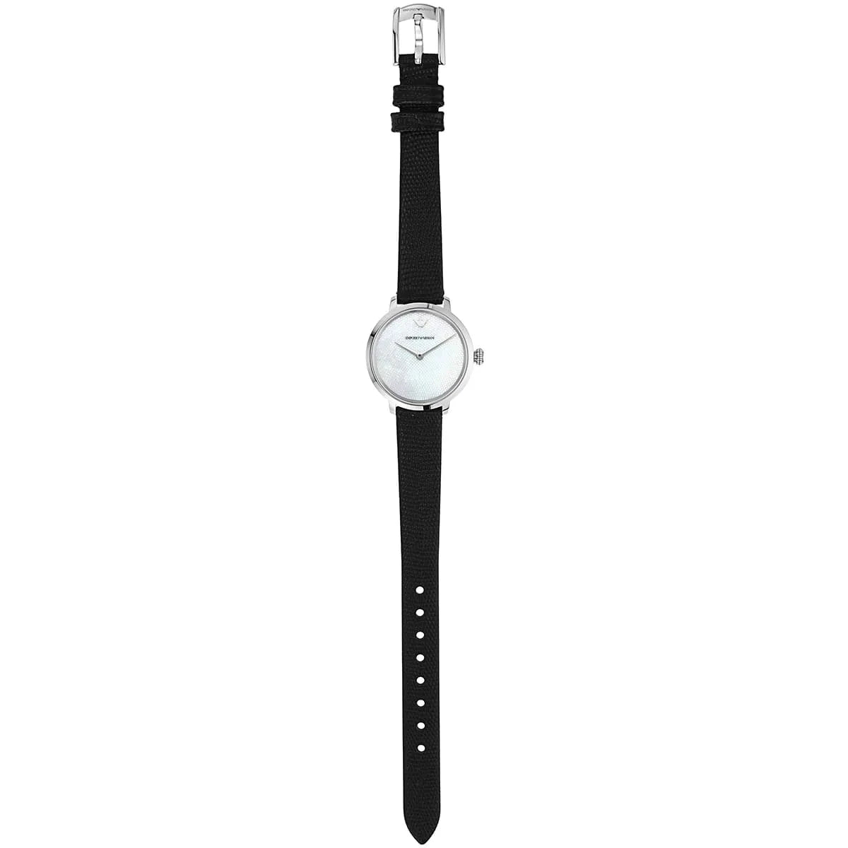 Emporio Armani Modern White Dial Black Leather Strap Watch For Women - AR11159