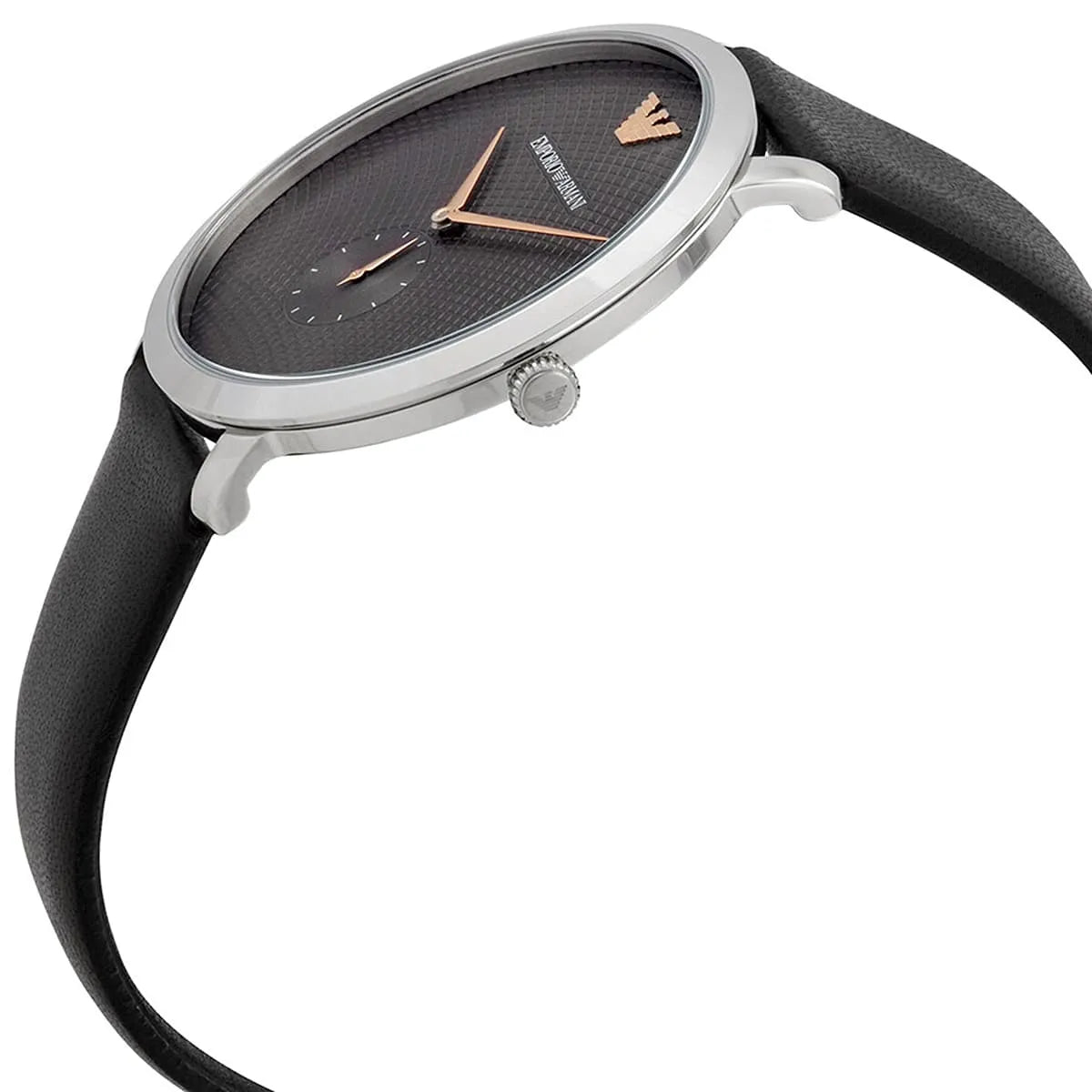 Emporio Armani Modern Slim Quartz Grey Dial Black Leather Strap Watch For Men - AR11162