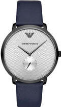 Emporio Armani Modern Slim Analog Silver Dial Blue Leather Strap Watch For Men - AR11214