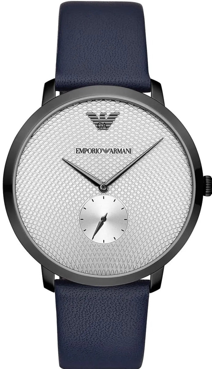 Emporio Armani Modern Slim Analog Silver Dial Blue Leather Strap Watch For Men - AR11214