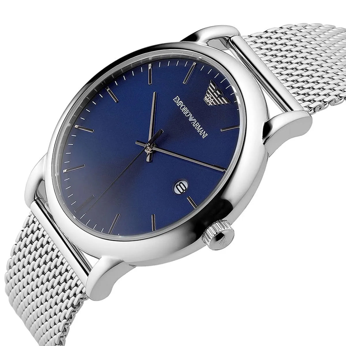 Emporio Armani Luigi Quartz Blue Dial Silver Mesh Bracelet Watch For Men - AR11230