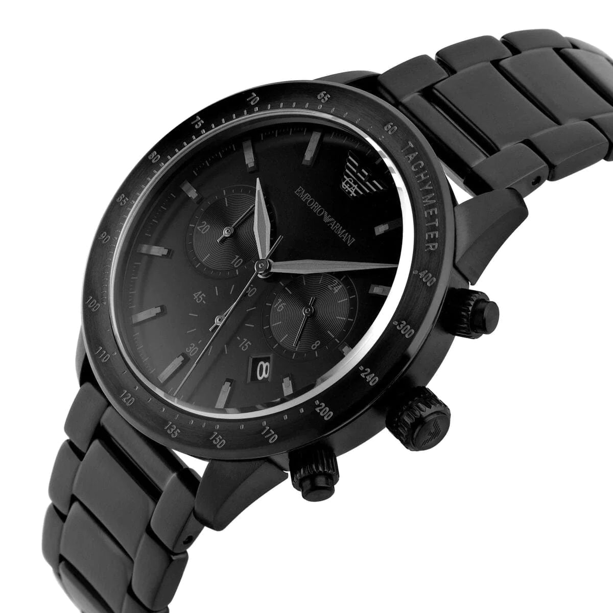 Emporio Armani Mario Chronograph Black Dial Black Steel Strap Watch For Men - AR11242