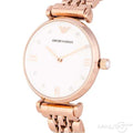 Emporio Armani Gianni T-Bar Quartz White Dial Rose Gold Steel Strap Watch For Women - AR11267