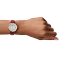 Emporio Armani Gianni T-Bar Analog Mother of Pearl Dial Red Leather Strap Watch For Women - AR11322