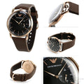 Emporio Armani Aviator Quartz Black Dial Brown Leather Strap Watch For Men - AR11337