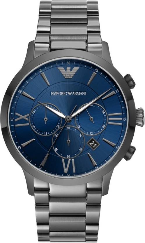 Emporio Armani Giovanni Chronograph Blue Dial Grey Steel Strap Watch For Men - AR11348