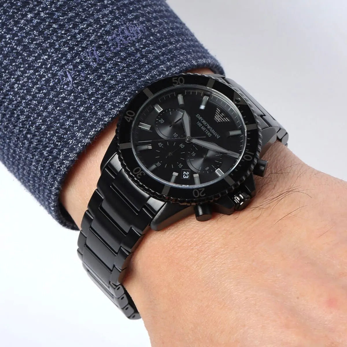 Emporio Armani Diver Chronograph Black Dial Black Steel Strap Watch For Men - AR11363